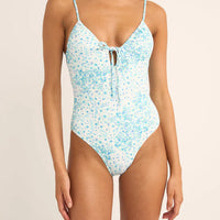 RHYTHM SERENITY FLORAL TIE FRONT ONE PIECE - BLUE