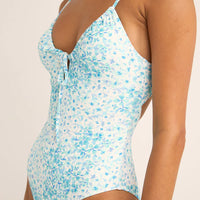 RHYTHM SERENITY FLORAL TIE FRONT ONE PIECE - BLUE