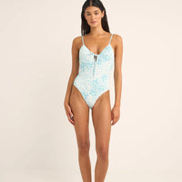 RHYTHM SERENITY FLORAL TIE FRONT ONE PIECE - BLUE