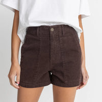 RHYTHM WOMENS FATIGUE CORDUROY SHORTS - CHOCOLATE