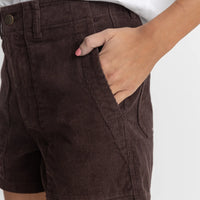 RHYTHM WOMENS FATIGUE CORDUROY SHORTS - CHOCOLATE