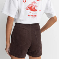 RHYTHM WOMENS FATIGUE CORDUROY SHORTS - CHOCOLATE