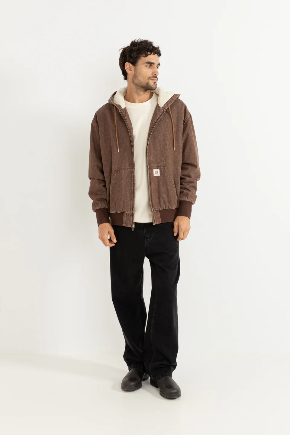 RHYTHM MENS INSULATED DENIM WORK JACKET - WASHED BROWN – Chozen Surf RHYTHM MENS INSULATED DENIM WORK JACKET - WASHED BROWN – Chozen Surf