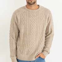 RHYTHM MENS MOHAIR FISHERMANS KNIT - OATMEAL