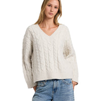 RVCA CABLE V NECK SWEATER - STAR WHITE