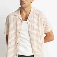 RHYTHM MENS VACATION STRIPE SHORT SLEEVE SHIRT - NATURAL