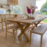 Rustic Teak Timber Cross Leg Dining Table 2m x 1m
