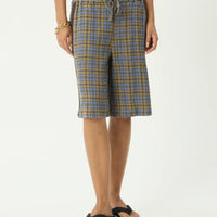 AFENDS ALEXA MUSTANG HEMP LONGLINE SHORT- CEDAR/BLUE CHECK
