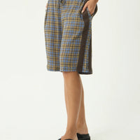 AFENDS ALEXA MUSTANG HEMP LONGLINE SHORT- CEDAR/BLUE CHECK