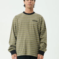 AFENDS ALTITUDE RECYCLED BOXY LONG SLEEVE TEE - STONE STRIPE