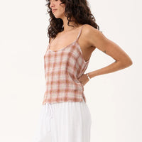 AFENDS BREE SEERSUCKER SLEEVELESS TOP - DESERT CHECK