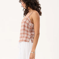 AFENDS BREE SEERSUCKER SLEEVELESS TOP - DESERT CHECK