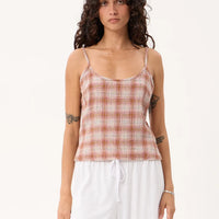 AFENDS BREE SEERSUCKER SLEEVELESS TOP - DESERT CHECK