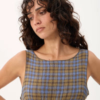 AFENDS CEDAR MUSTANG HEMP SEERSUCKER SLEEVELESS TOP - CEDAR /BLUE CHECK