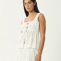 AFENDS CHERRIE BLANC ORGANIC TIE TOP - WHITE
