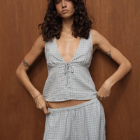 AFENDS DAHLIA DEVON HEMP SLEEVELESS TOP - SILVER BIRCH