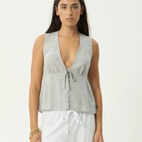 AFENDS DAHLIA DEVON HEMP SLEEVELESS TOP - SILVER BIRCH