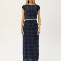 AFENDS DARCY SEERSUCKER TOP - THEA MIDNIGHT CHECK