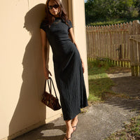 AFENDS ELODIE SEERSUCKER MIDI DRESS - BLACK