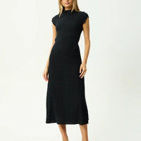 AFENDS ELODIE SEERSUCKER MIDI DRESS - BLACK