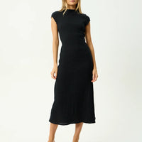 AFENDS ELODIE SEERSUCKER MIDI DRESS - BLACK