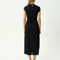 AFENDS ELODIE SEERSUCKER MIDI DRESS - BLACK