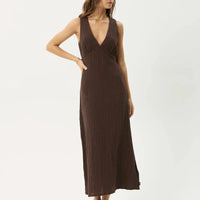 AFENDS TULLY - SEERSUCKER MAXI DRESS - COFFEE