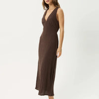 AFENDS TULLY - SEERSUCKER MAXI DRESS - COFFEE