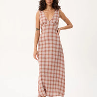 AFENDS TULLY SEERSUCKER MAXI DRESS - DESERT CHECK