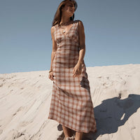AFENDS TULLY SEERSUCKER MAXI DRESS - DESERT CHECK