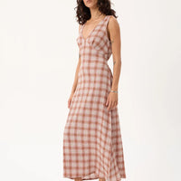 AFENDS TULLY SEERSUCKER MAXI DRESS - DESERT CHECK
