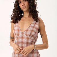 AFENDS TULLY SEERSUCKER MAXI DRESS - DESERT CHECK