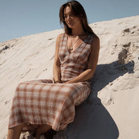 AFENDS TULLY SEERSUCKER MAXI DRESS - DESERT CHECK