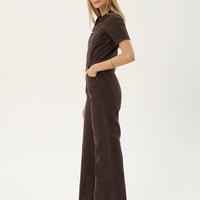 AFENDS MIAMI DENIM FLARED LEG JUMPSUIT - WASHED COFFEE