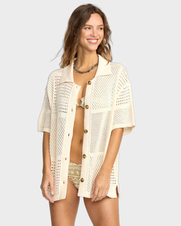 BILLABONG COOL DOWN SHORT SLEEVE SWEATER - WHITECAP