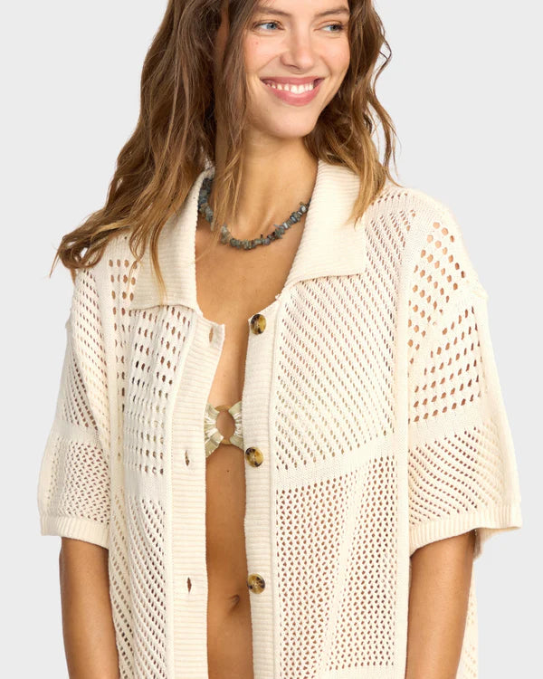 BILLABONG COOL DOWN SHORT SLEEVE SWEATER - WHITECAP