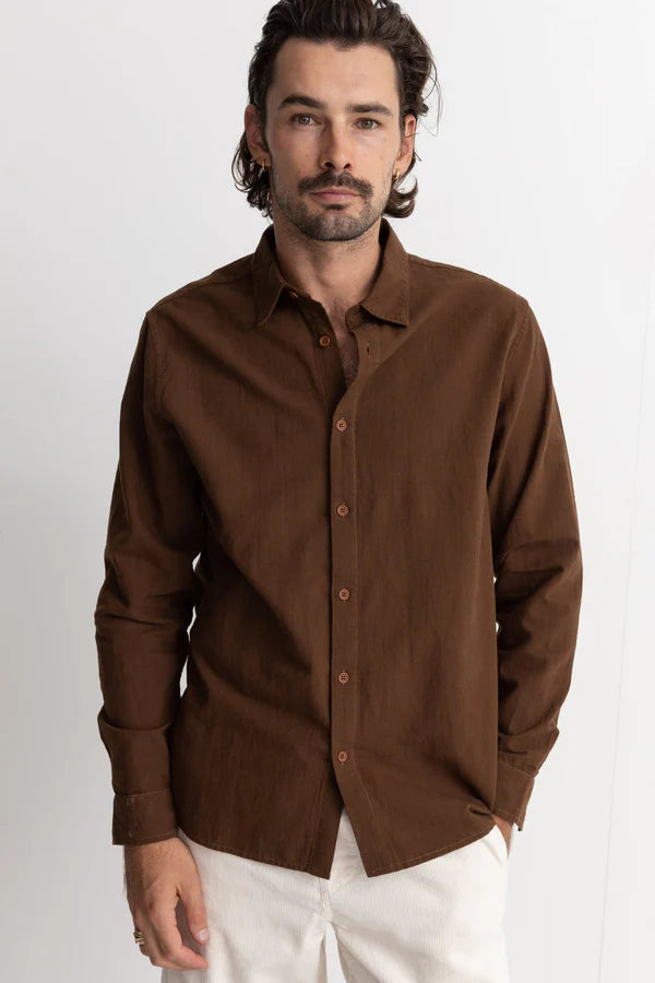 RHYTHM MENS CLASSIC LINEN LONG SLEEVE SHIRT - CHOCOLATE – Chozen Surf