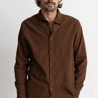 RHYTHM MENS CLASSIC LINEN LONG SLEEVE SHIRT - CHOCOLATE