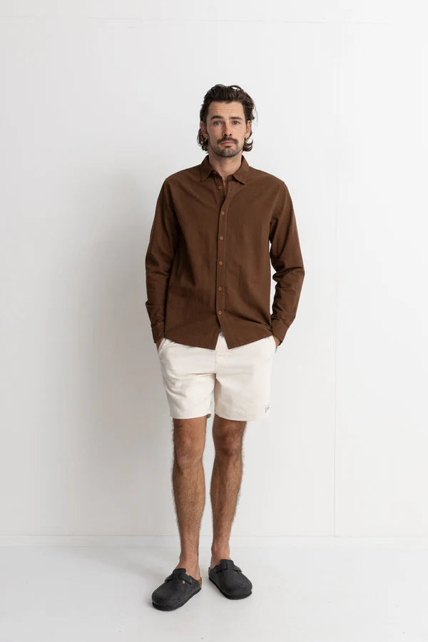 RHYTHM MENS CLASSIC LINEN LONG SLEEVE SHIRT - CHOCOLATE – Chozen Surf