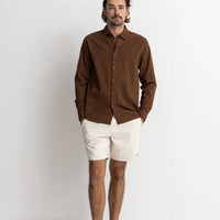 RHYTHM MENS CLASSIC LINEN LONG SLEEVE SHIRT - CHOCOLATE