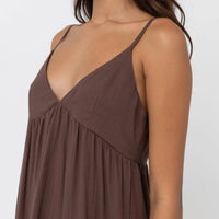 RHYTHM CLASSIC TIERED MIDI DRESS - CHOCOLATE