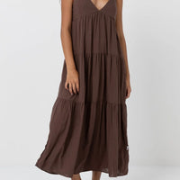 RHYTHM CLASSIC TIERED MIDI DRESS - CHOCOLATE