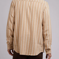 SILENT THEORY COEN STRIPE LONG SLEEVE SHIRT - TAN