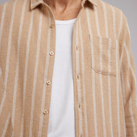 SILENT THEORY COEN STRIPE LONG SLEEVE SHIRT - TAN