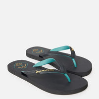 RIP CURL DESTO BLOOM OPEN TOE THONGS - BLACK/GREEN