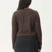 AFENDS FOCUS SEERSUCKER LONG SLEEVE TOP - COFFEE