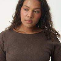 AFENDS FOCUS SEERSUCKER LONG SLEEVE TOP - COFFEE