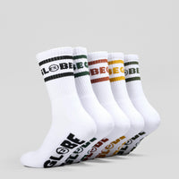 GLOBE TILT HI CREW SOCK FIVE PACK - WHITE