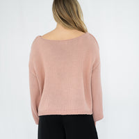 SILVER WISHES ROLL UP SLEEVE KNIT TOP - SALMON PINK
