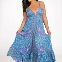 OMBAK SILK GODDESS DRESS - BLUE